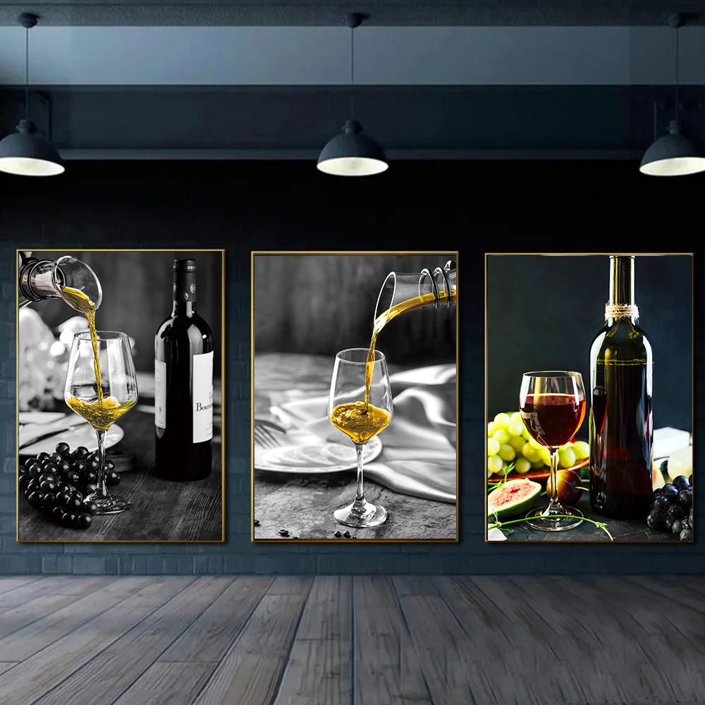 Red Wine and Wine Glass Poster and Print Restaurant Canvas Painting Wall Art Picture for Living Room Kitchen Home Decor Cuadros