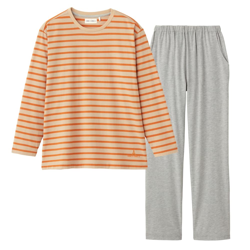

Gunze Commesa Long Sleeve Loungewear with CVC Jersey MF8214 Women s Stripes, Orange,