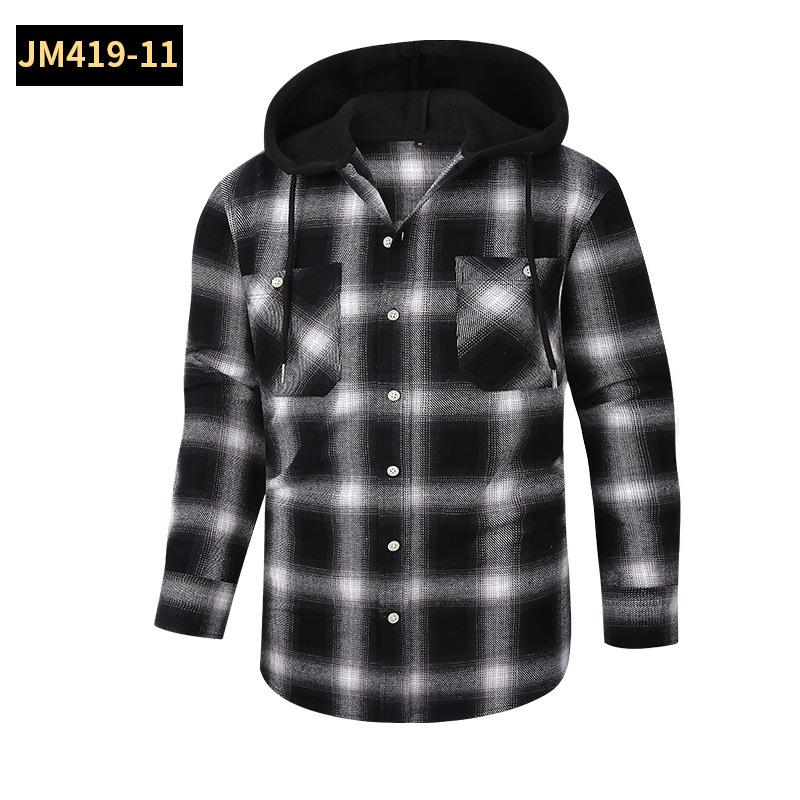 Hooded Flannel Shirt Jackets for Men Long Sleeve Loose Fit Button Down Work Shirts Outwear Men's Casual Plaid Heavyweight Hoodies Shirt With Pockets