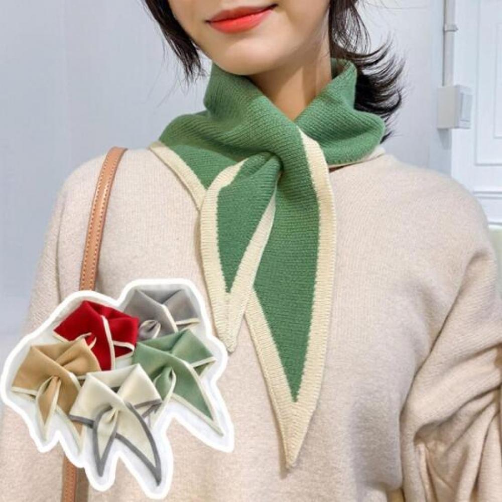 New Arrivals Open Run Triangle Shawl Color Edge Layered Mini Muffler Knit Scarf