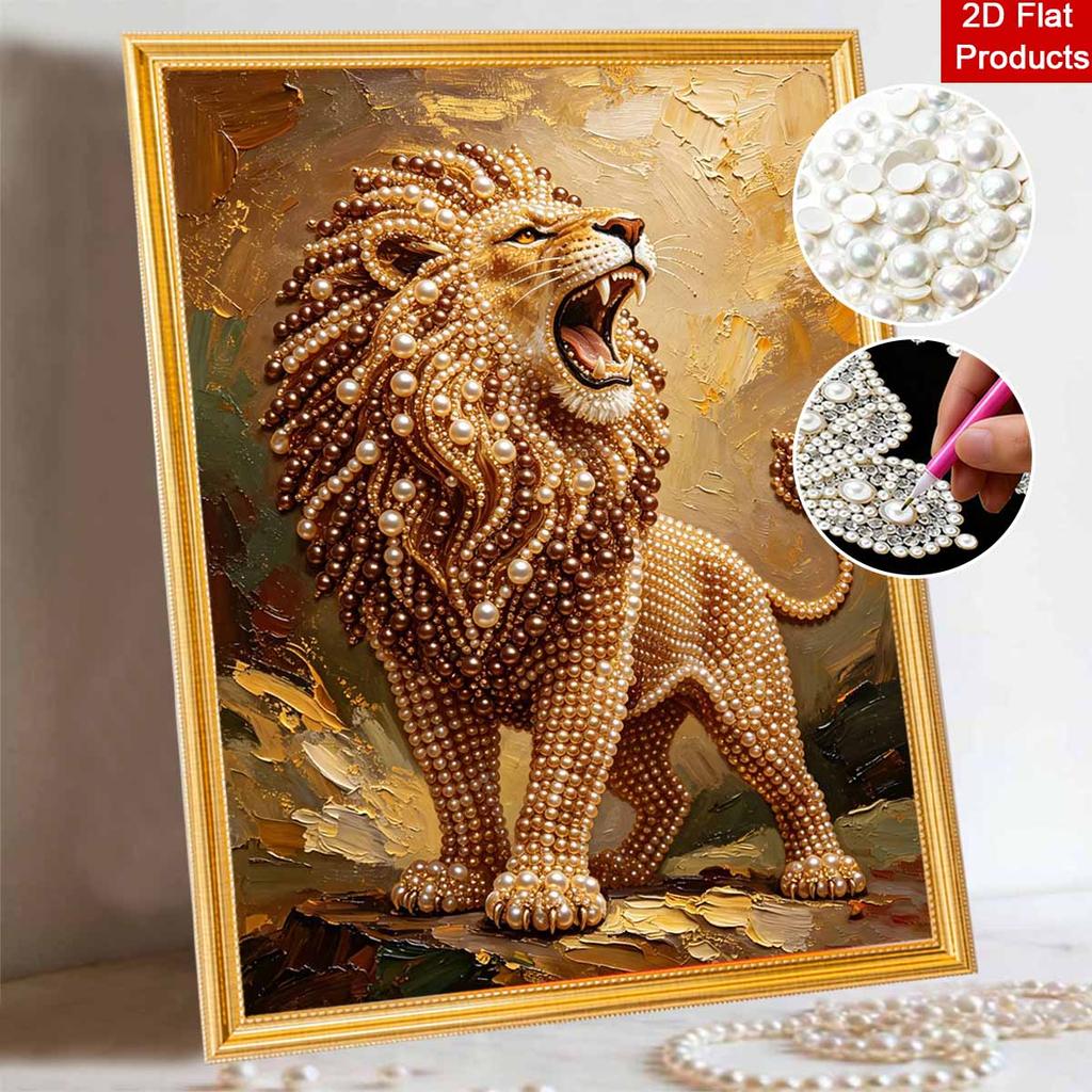 DIY Pearl Bead Art Canvas Lion Pattern Frameless Creative Craft Painting Kit for Relaxing Home Wall Decoration