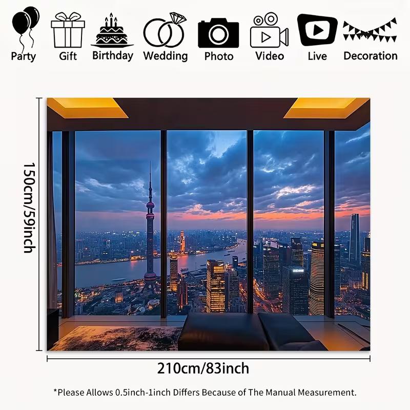 2D Shanghai Oriental Pearl Night View Backdrop for Studio & Home Decor