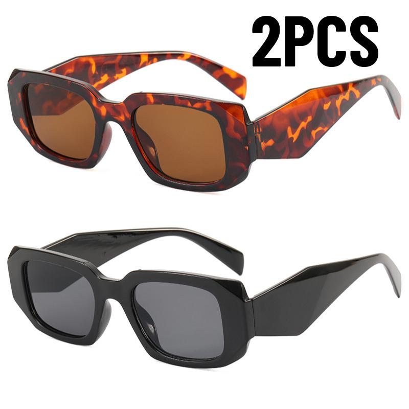 2PCS Fashion Square Sunglasses Woman Brand Designer Irregular Vintage Sun Glasses Female Outdoors Travel Glasses Oculos De Sol