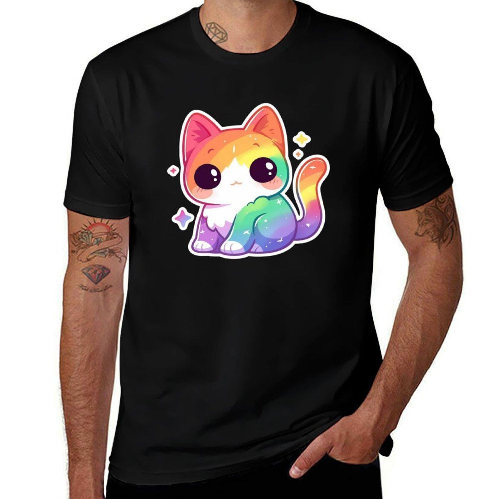 

Rainbow cat T-Shirt graphic shirts boys animal print tshirts personalised summer shirt plain white t shirts men 4XL