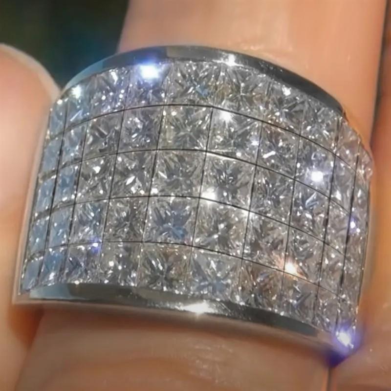 Huitan Gorgeous Bright Cubic Zirconia Wide Ring for Women Party Accessories Fashion Modern Silver Color Finger Jewelry for LadyGood product