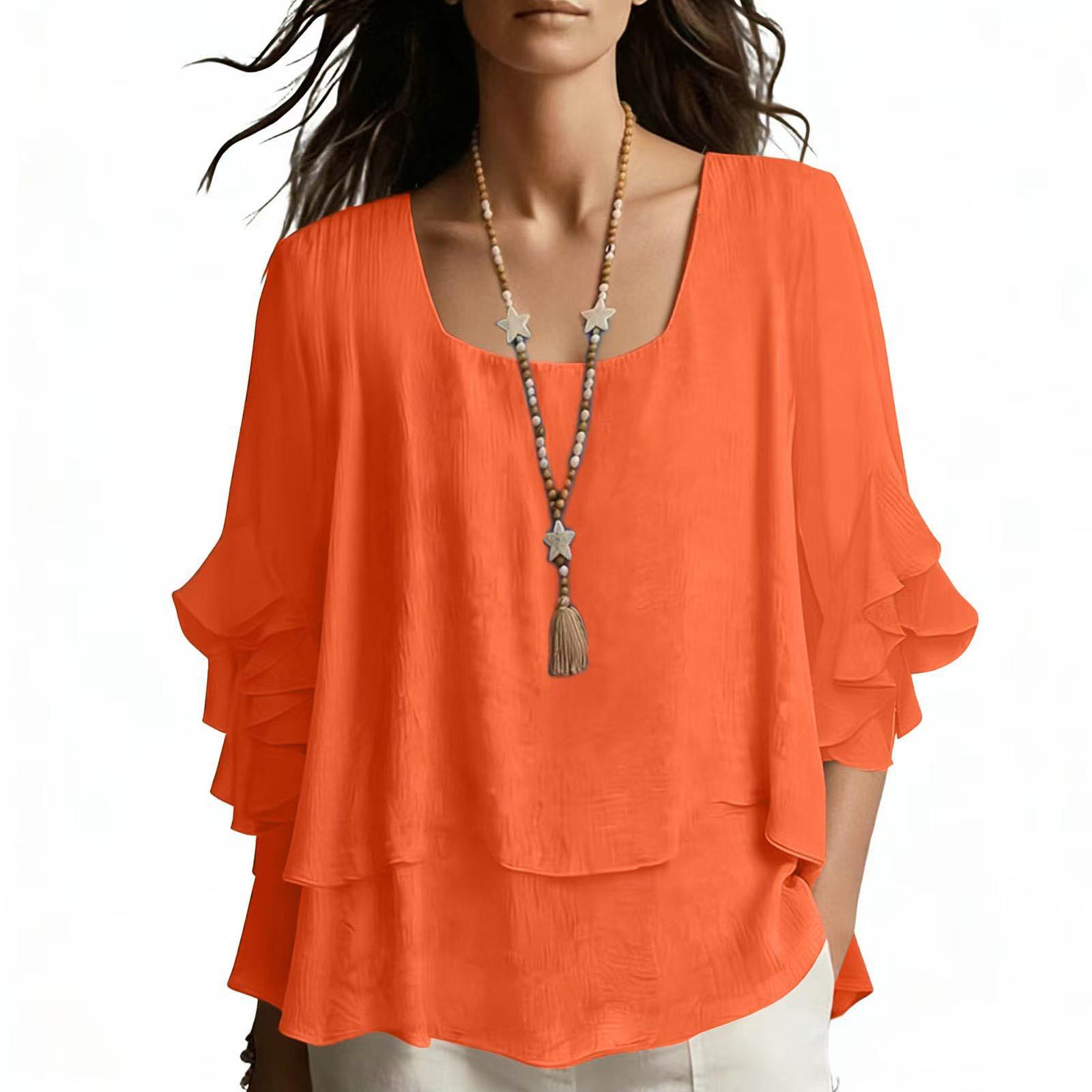 

Layered Ruffle Sleeve Blouse for Women Elegant Square Neck Design Womens Spring Tops Summer Shirts for Women Womens Summer Tops Dressy Casual XL шафрановий