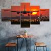 Landing Plane Sunset Canvas 5 Piece Five Panel Wall Print Modern Art Poster Picture Home Decor Gift For Him For Her