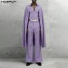 INCERUN 3PCS Men Lapel Neck Long Sleeve Cloak Blazer and Vest and Long Suit Pants Outfits