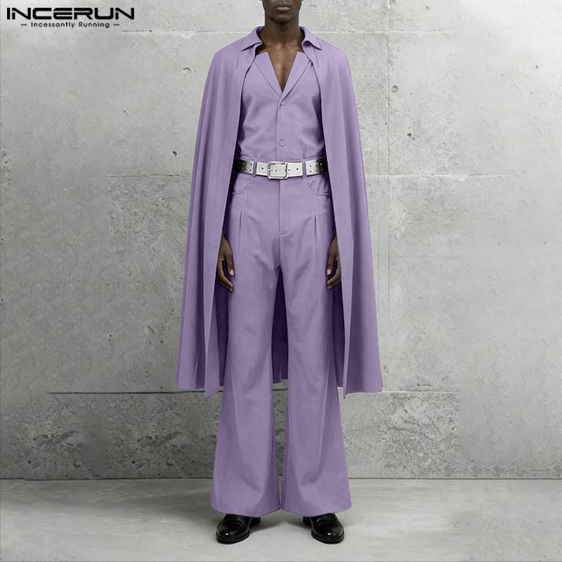 INCERUN 3PCS Men Lapel Neck Long Sleeve Cloak Blazer and Vest and Long Suit Pants Outfits
