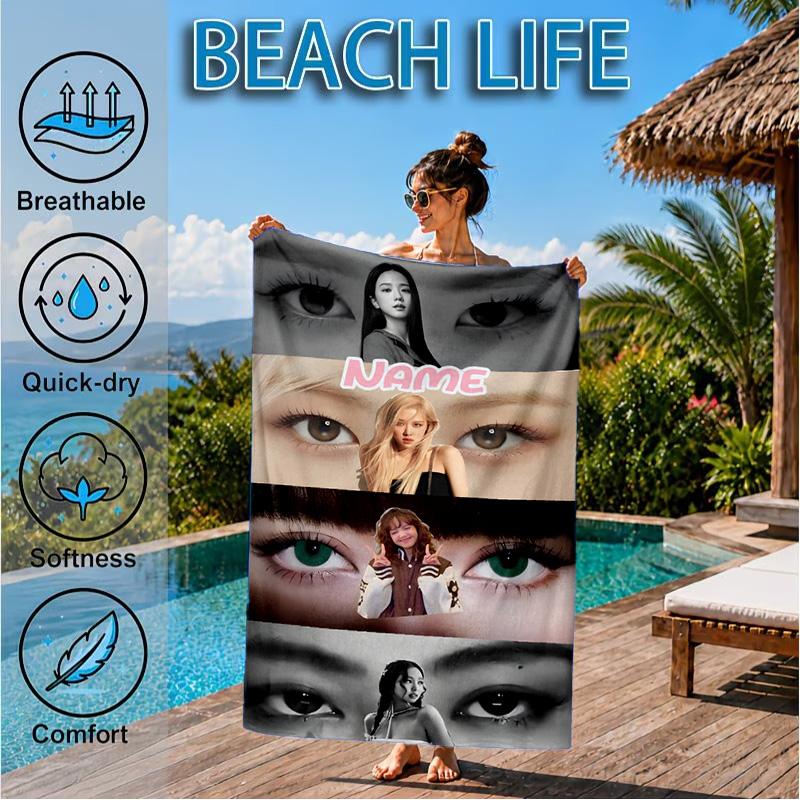 Custom Name Floral Fashion Kpop BP Beach Towel Microfiber Beach Towel, Lightweight and Quick-Dry, for Summer Travel, Swimming Pool Gift