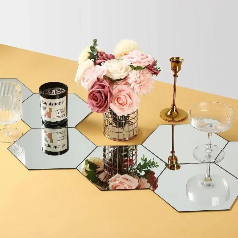 6/12/24 stuks Massieve Zeshoekige Geometrische Spiegel Muurstickers Verwijderbaar DIY met Ingebouwde Lijm voor Huisdecoratie