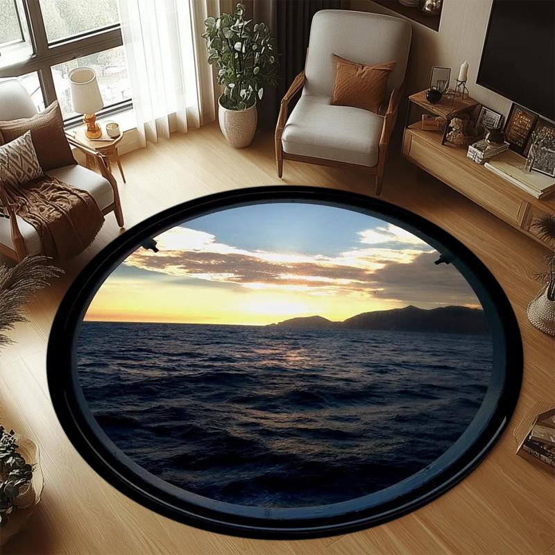 

Serene Blue Ocean & Fluffy Clouds Round Rug Anti-slip Soft Coastal Carpet for Living Room Bedroom Reading Nook Home Decor 60cmx60cm