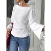 TIFICY Women's Fashion Casual Spring Autumn Solid Color Print Long Sleeve One shoulder Blouses & Shirts