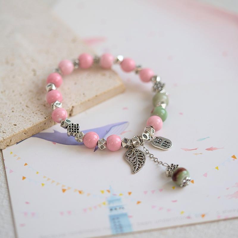 Jingdezhen ceramic bracelet batch goods, national style girls small fresh pink flower bracelet, versatile new Chinese bracelet.