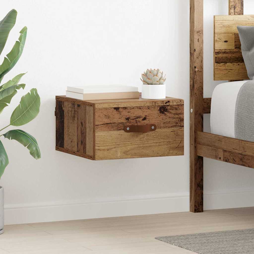 Wall Mounted Nightstand Reclaimed Wood Look 35 x 35 x 20 cm