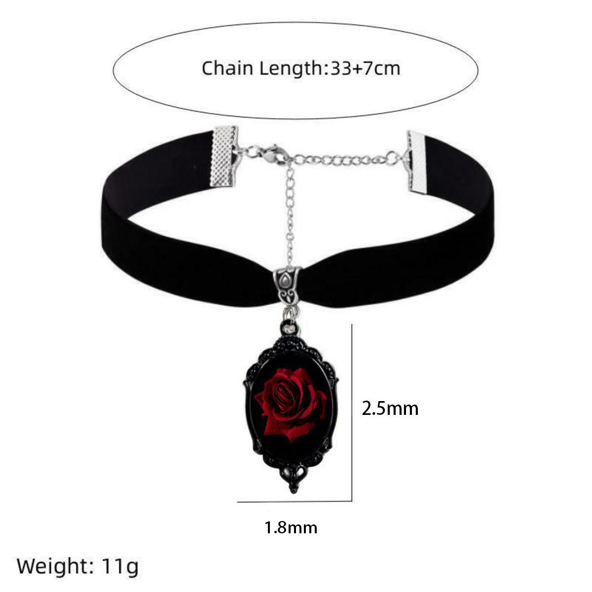 Gothic Vampire Cameo Velvet Necklace with Red-eyed Pendant