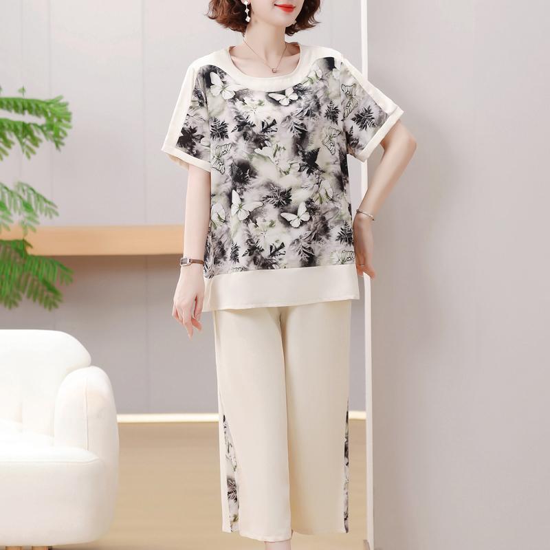 

Літній шифоновий комплект з 2 предметів для жінки, вінтажний одяг, елегантні штани оверсайз, повсякденні блузки, 4XL-8XL 5XL