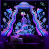 Galoker Blacklight Skeleton Tapestry Fantasy Plant Floral Tapestries UV Reactive Alien UFO Tapestry Galaxy Space Tapestries Wall Hanging for Home