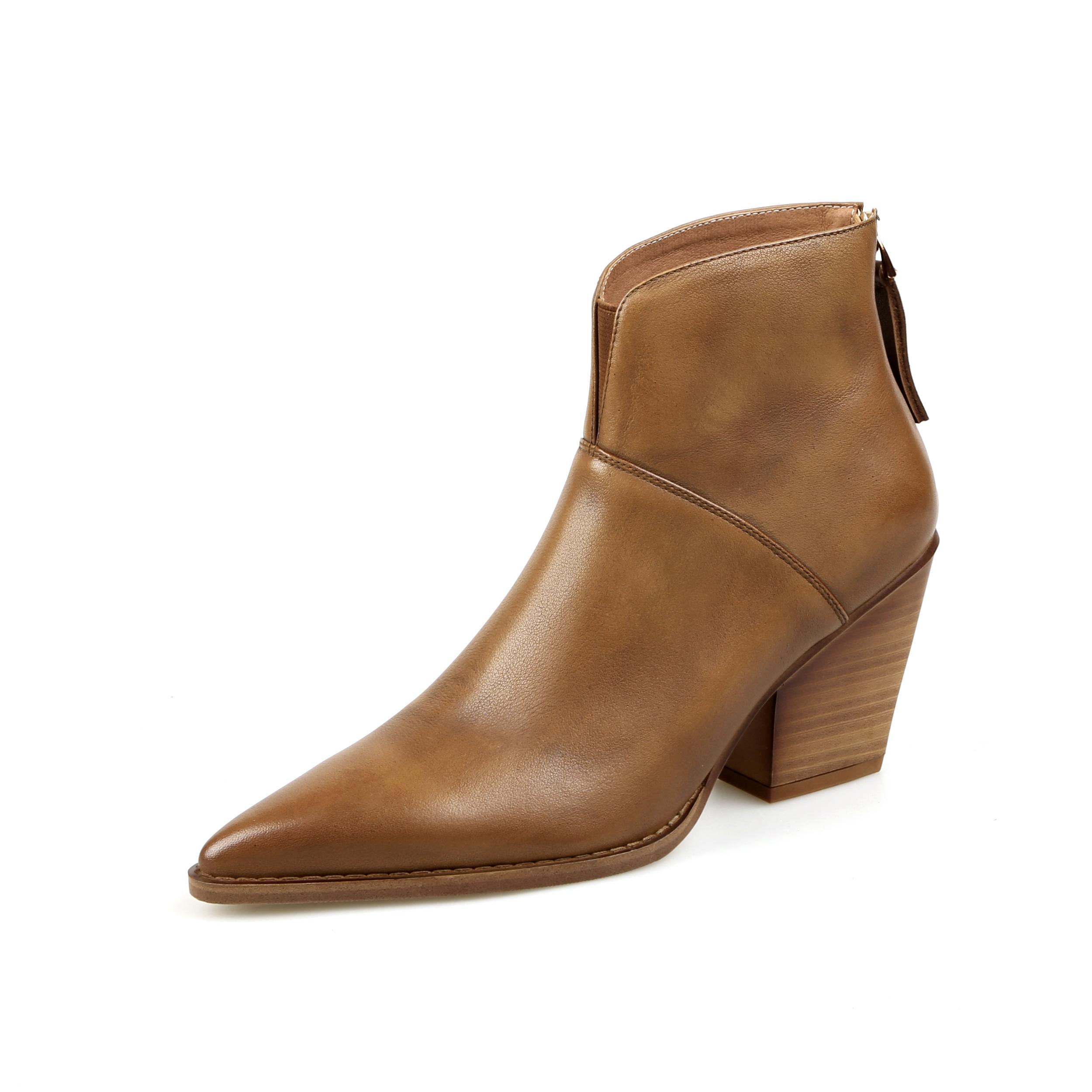 

Женские ботильоны из натуральной кожи, короткие ботинки на осень-зиму, на толстом каблуке, с острым носком, на молнии, для женщин, для зрелых женщин, для офиса 40 коричневый