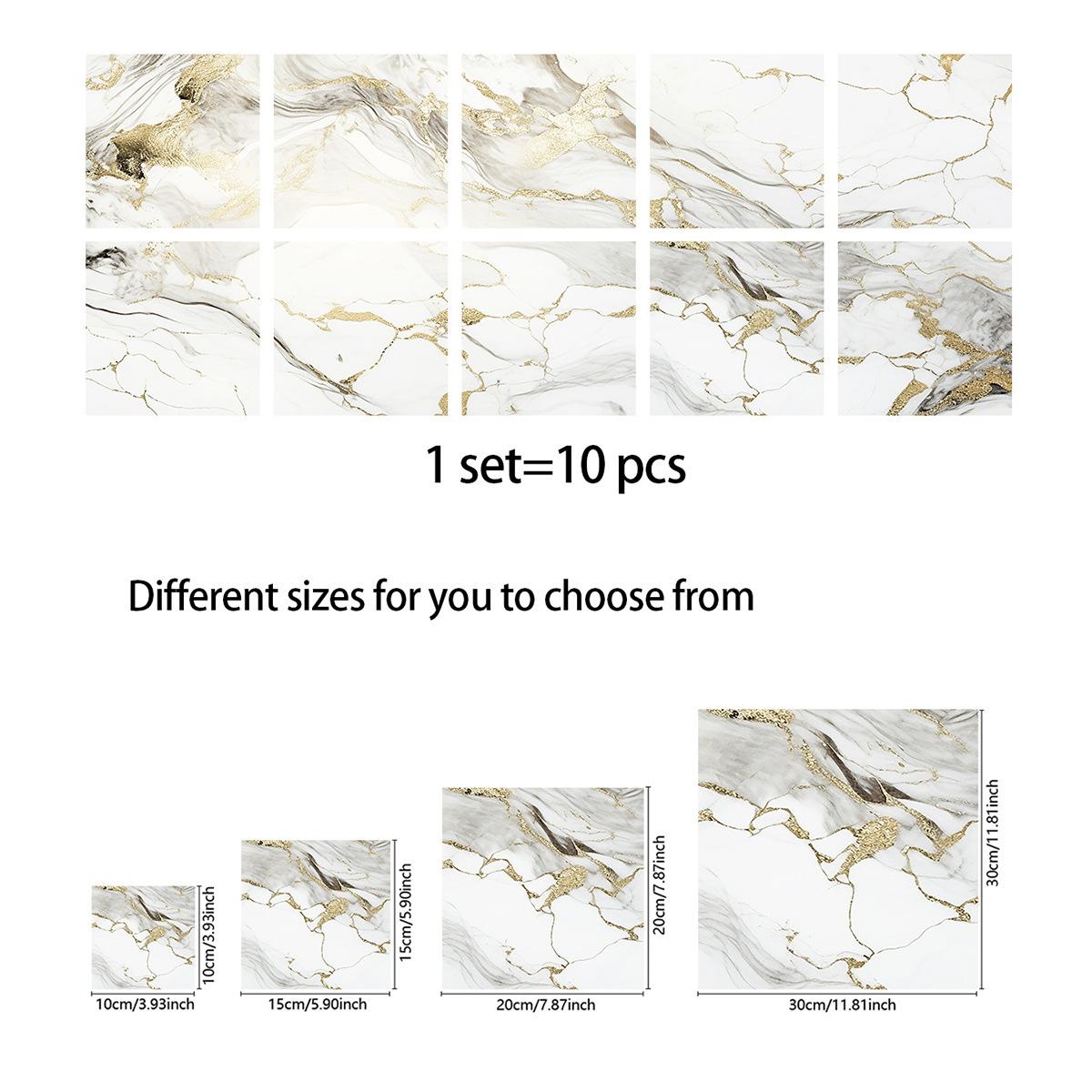 

10 шт., серо-белые красочные наклейки на мраморную плитку, кухонный шкаф, ванная комната, домашний декор, самоклеящиеся хрустальные твердые пленки, художественные наклейки на стены 30cm×30cm×10pcs