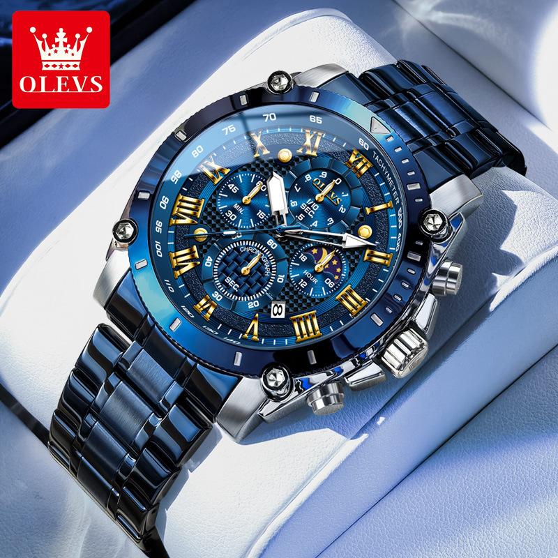 OLEVS Men Watch Top Brand Luxury Watch Men Stainless Steel Waterproof Sport Quartz Chronograph Wrist Watch
