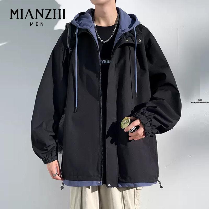 Men's Hooded Cotton Two-Piece Jacket for Spring/Autumn - Casual, Loose, Plus Size & Trendy
