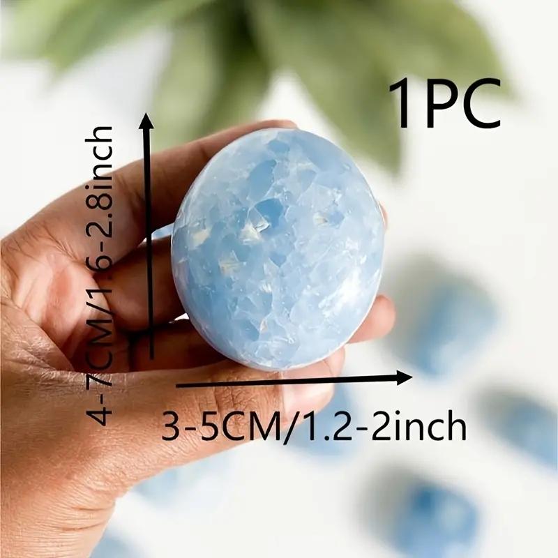 1 Stück Natürlicher Celestit Kristall Handstein, Blau Polierte Unregelmäßig Geformte Kugel, Taschenstein für Meditation und Dekoration