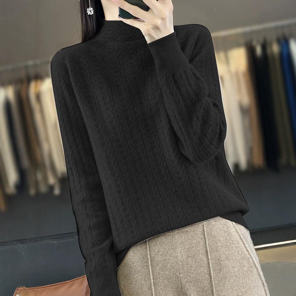 TIFICY Women's Fashion Casual Fall Winter Solid Color Print Long Sleeve Half Turtleneck Sweaters