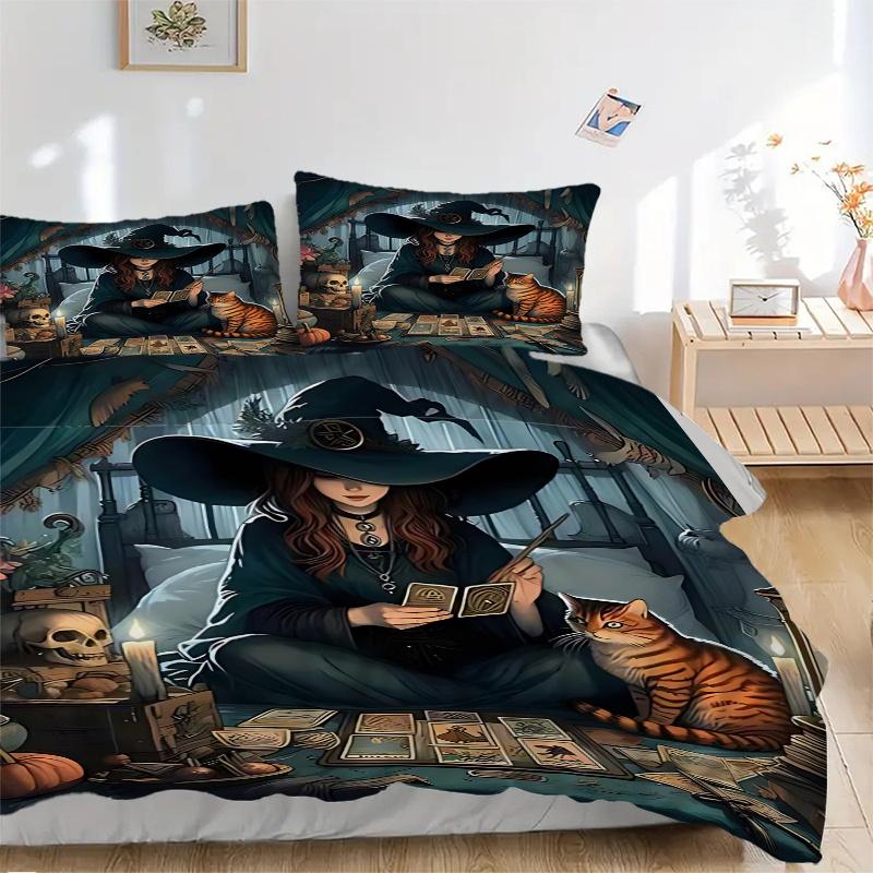 3pcs Anime Witch Tarot Card Reader Bedding Set - Includes One Quilt Cover and Two Pillowcases (No Core) - Perfect for Bedroom and Guest Room Decoratio