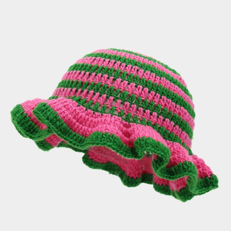 Handmade crochet ruffled wool hat fashion colorful hat men's and women's ruffle edge hat
