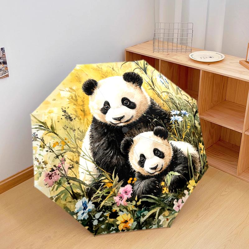 1 PC Automatic Folding Umbrella - Panda Pattern, Portable & Foldable Design with 8 Ribs, Christmas Birthday Gifts