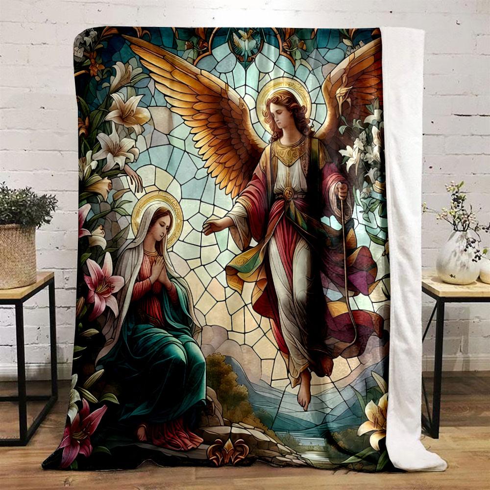 Annunciation Scene Tapestry Blanket Printed Blanket for Living Room Bed Couch lunch break Soft Cozy Blanket for Friend's festival Gift