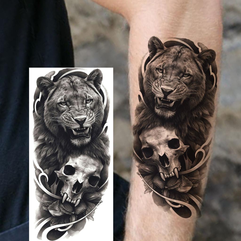 1 Sheet Cool Leopard With Rose Temporary Tattoos For Men Women Adults, Long Lasting Realistic Waterproof Fake Tattoo Sticker