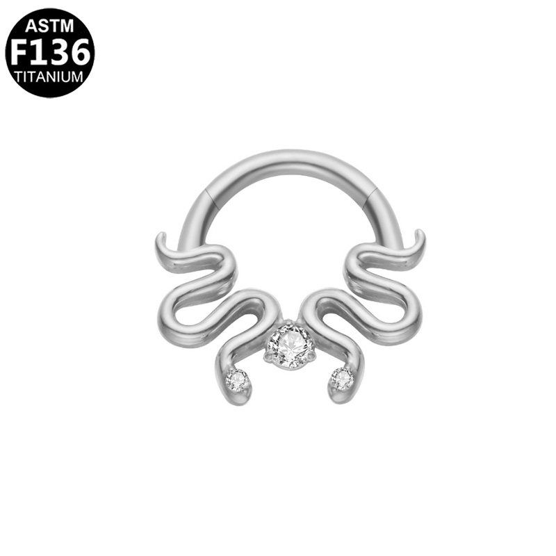 

Simple Fashion Piercing Accessories Multi-Zircon Flower Titanium Alloy Earring Bone Ring ASTM F136 Anti-Allergy 16G Nose Ring 1. 2 X 8mm Aperture, Style 1, Titanium Color