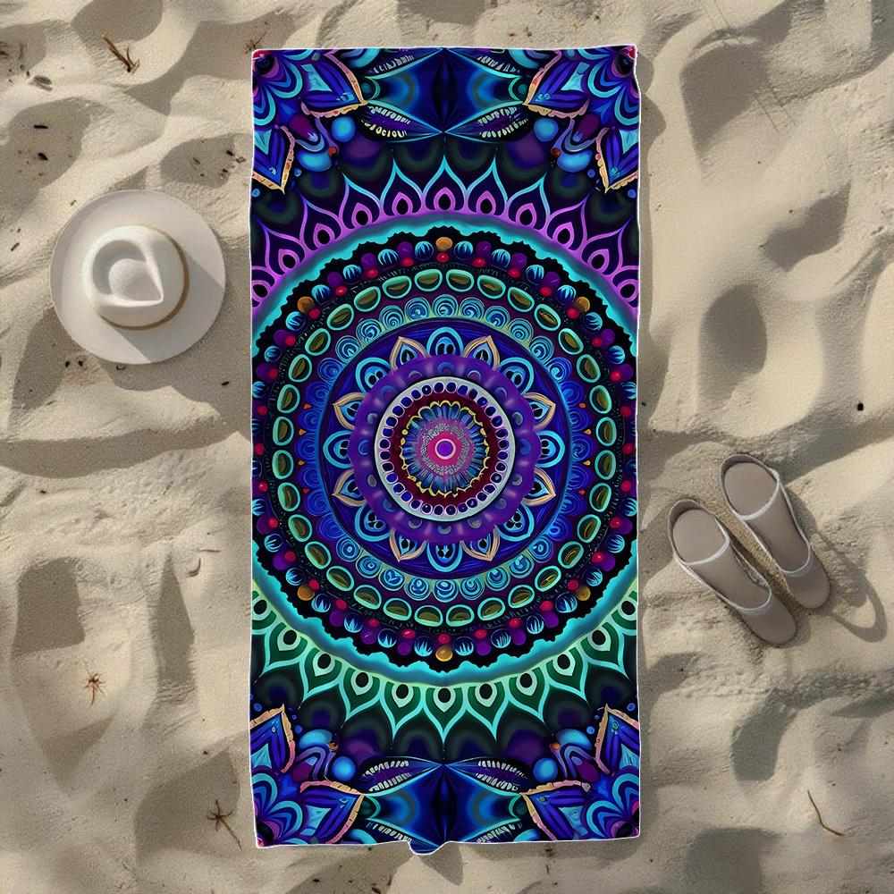 Sun Wave & Lotus Mandala Beach Towel,  Soft Quick-Drying, Perfect For Portable Outdoor Travel,Swimming, Camping And Summer Beach