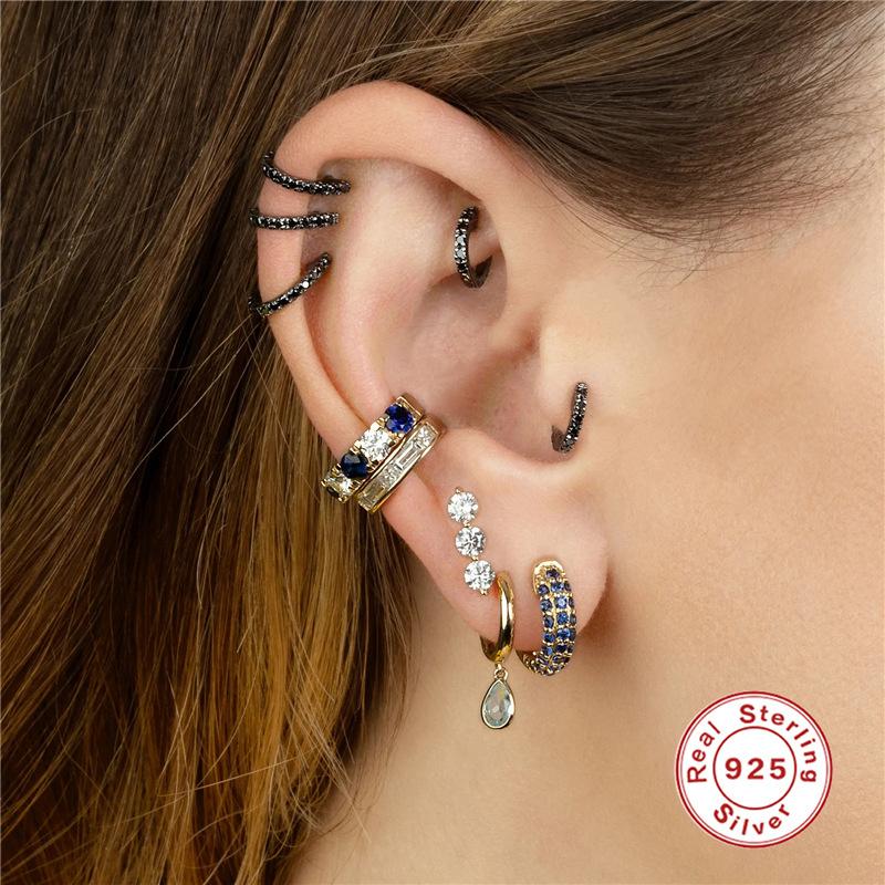 Gun Black Ear Buckle Earrings Light Luxury Full Diamond Ear Clips Earbone Clips S925 Sterling Silver Earrings Cool Girl Earrings