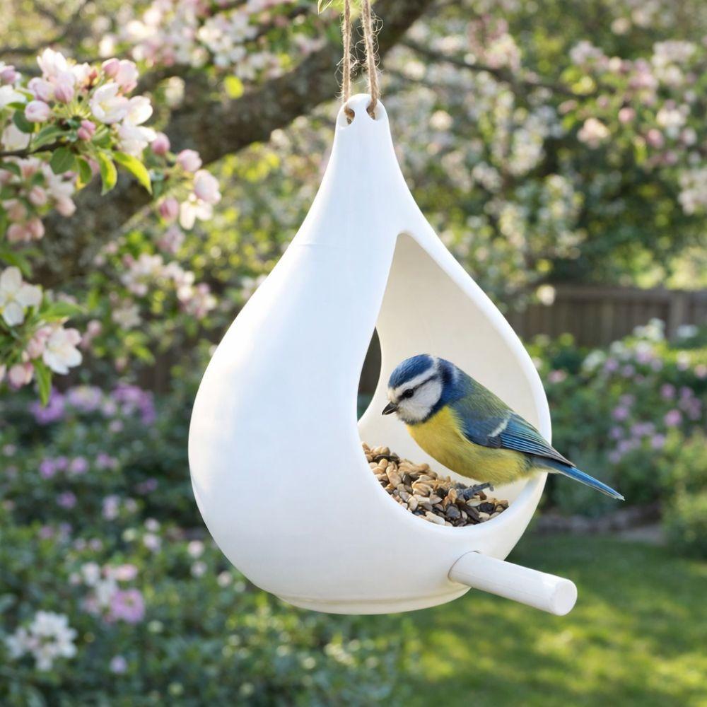Plastic Bird Feeder House with Perch Pole Wild Bird Feeder Rainproof Feeding Station Garden Yard