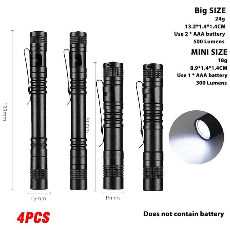 1-4PCS Mini Portable LED Pen Light Pocket Ultra Bright High Lumens Handheld Flashlight Torch For Outdoor Camping Emergency