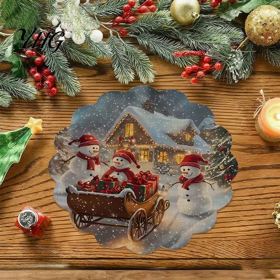 Non Slip Kitchen Decor Round Christmas Placemat, 14 Inch Festive Pattern Anti Tabletop Protector, Scald Table Cover Heat Insulation Place Mat