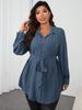 European-American Elegant Long-Sleeve Lapel Button Tie Women's Mid-Length Shirt