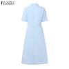 ZANZEA Women Casual Turn Down Collar Loose Short Sleeve Dress
