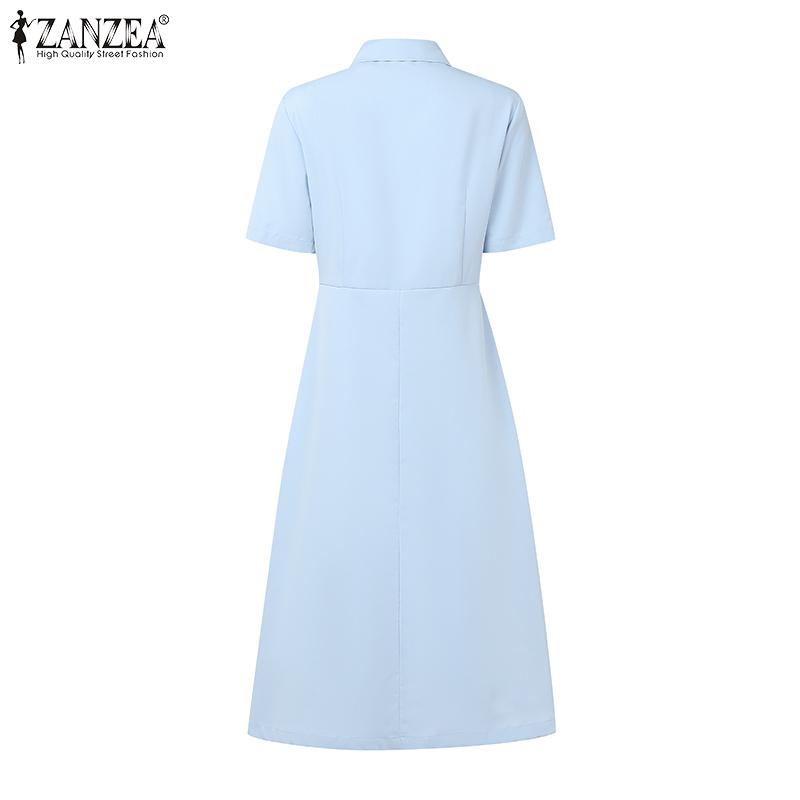 ZANZEA Rochie lejeră cu mânecă scurtă, cu guler răsturnat