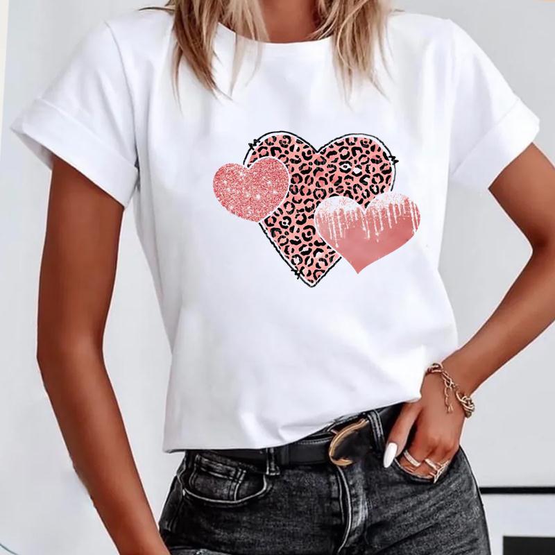 

Summer Round Neck Love Butterfly Flower Pattern Printed Top Fashionable Casual Pure Cotton Short Sleeved Women s T-shirt S