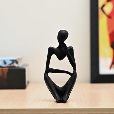 Black Abstract Thinker Resin Sculpture – Modern Deep Thinker Figurine for Home & Office Décor | Small Contemporary Accent Piece