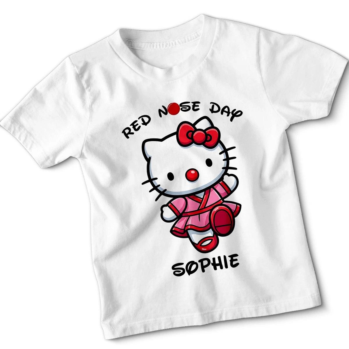 Personalized Hello Kitty Red Nose Day Kids Tshirt Comic Relief Charity 120