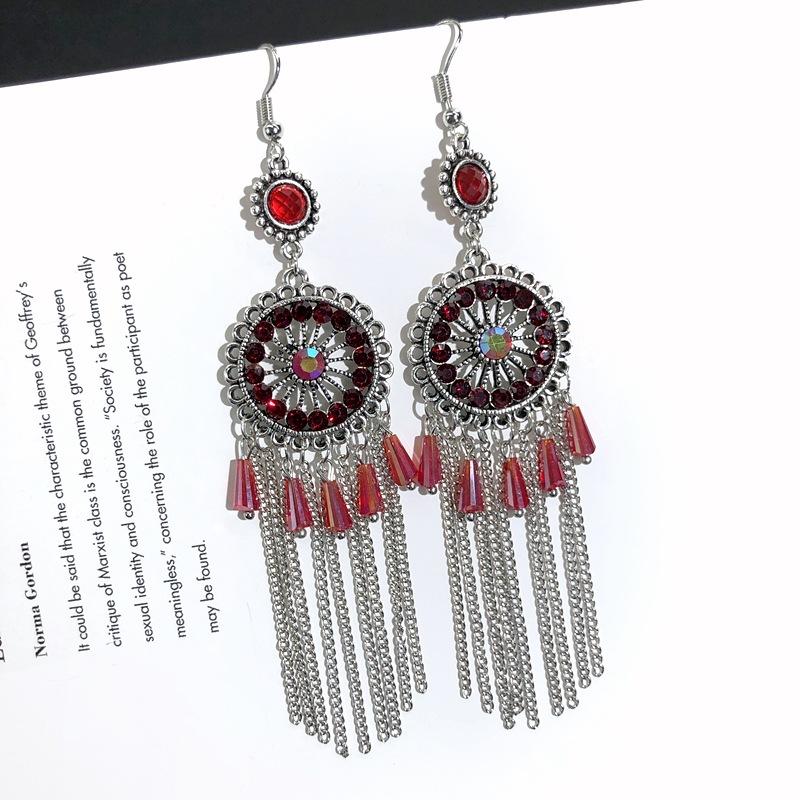 Retro crystal fringed earrings femininity versatile personality long earrings fashion court earrings