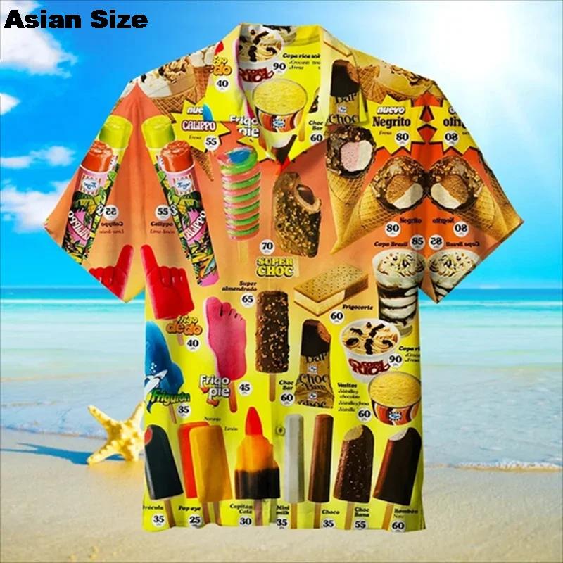 Hawaiian Shirt For Men Summer Cold Ice Cream Short Sleeve Shirt Tops Casual Popsicle Blouses Icecream Female Button Clothes