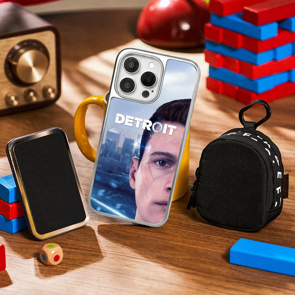 

Cool Detroit Human hot game poster Phone Case for iPhone 16 15 14 13 12 11 Pro Max Sheepskin Silver-edged protective case iPhone13ProMax