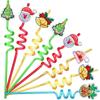 6pcs Santa Claus Snowman Christmas Spiral Straw Spiral Christmas Party Supplies  Children