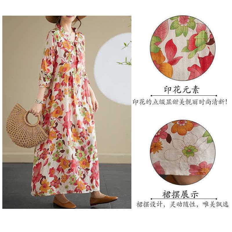New Printed Loose Lace Long Sleeve Swing Long Dress